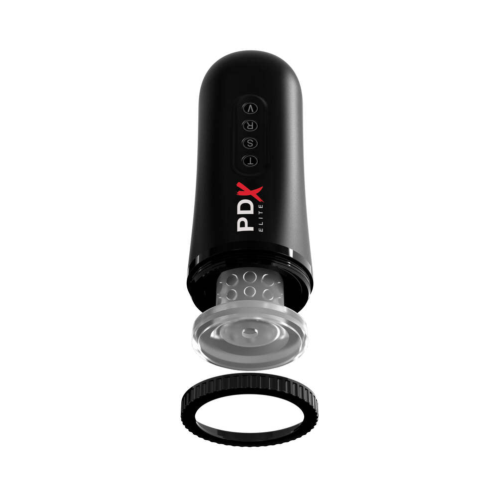 PDX Elite Motobator 2 Rechargeable Thrusting Vibrating Masturbator Clear/Black