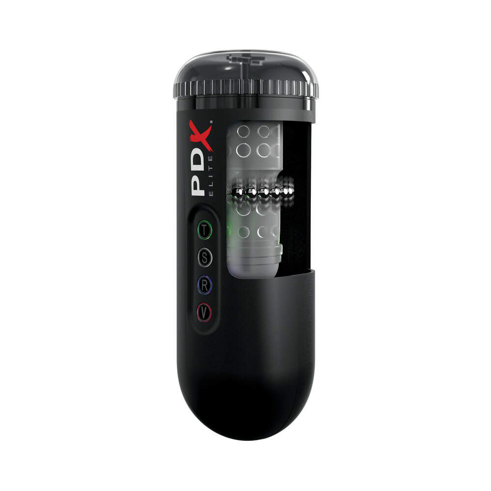 PDX Elite Motobator 2 Rechargeable Thrusting Vibrating Masturbator Clear/Black