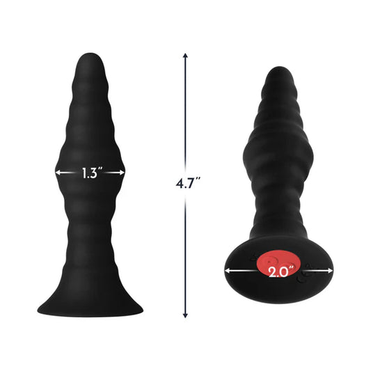 Forto Vibrating Ribbed Plug Rechargeable Remote-Controlled Silicone Anal Plug Small Black