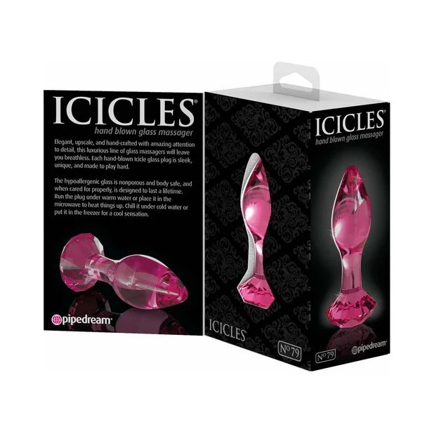 Icicles No. 79 Glass Anal Plug with Faceted Base Pink