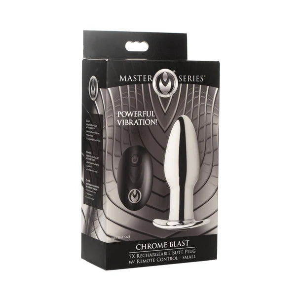 Master Series Chrome Blast 7X Rechargeable Butt Plug with Remote Small