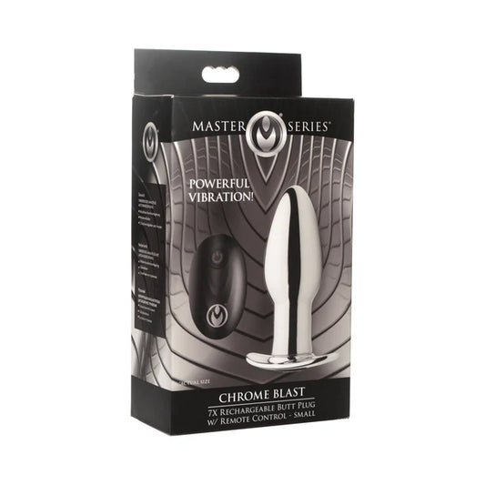 Master Series Chrome Blast 7X Rechargeable Butt Plug with Remote Small