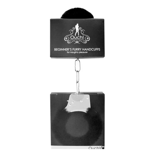 Ouch! Beginner's Furry Handcuffs with Quick-Release Black