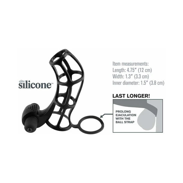 Pipedream Fantasy X-tensions Vibrating Deluxe Silicone Power Cage Black