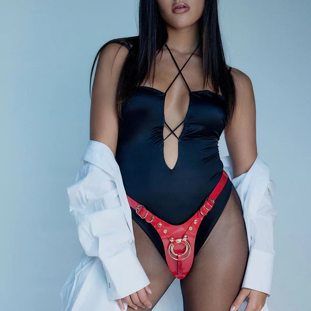 Strap-On-Me Leatherette Harness Fabulous One Size Red Glossy